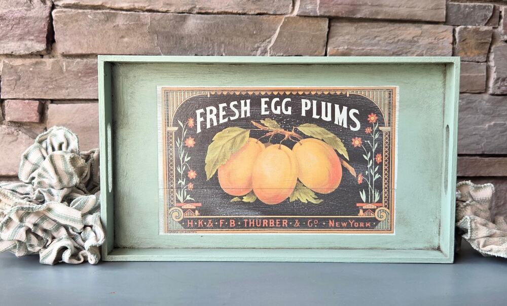 Wooden Serving Tray • Fruit Label Decor • Rustic Farmhouse Kitchen Accent
